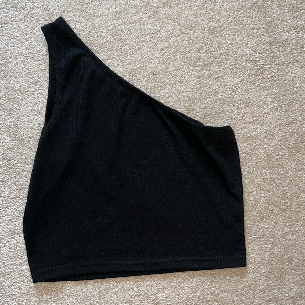 One shoulder ribbed tank,  cropped,  new condition,  size M,  black